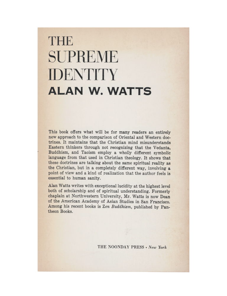 the supreme identity: an essay on oriental metaphysics and the christian religion