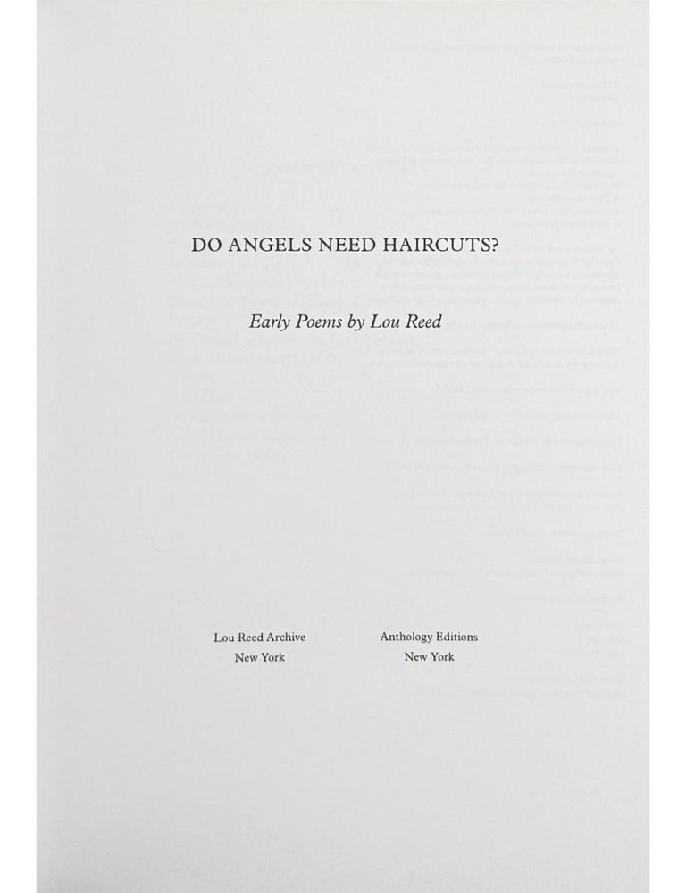 do angels need haircuts?: early poems by lou reed