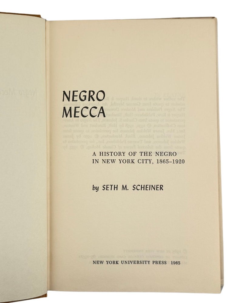 negro mecca: a history of the negro in new york city, 1865-1920