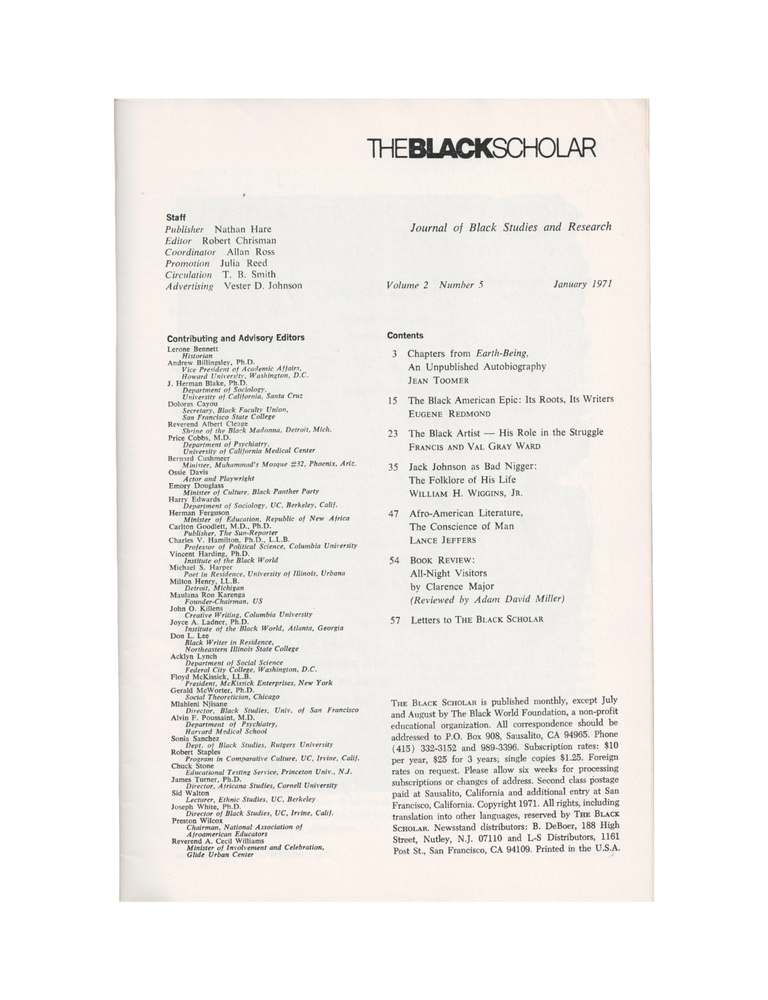the black scholar volume 2, no. 5, january 1971; black literature