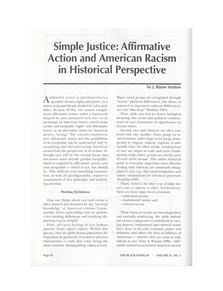 the black scholar volume 25, no. 3, summer 1995; affirmative action