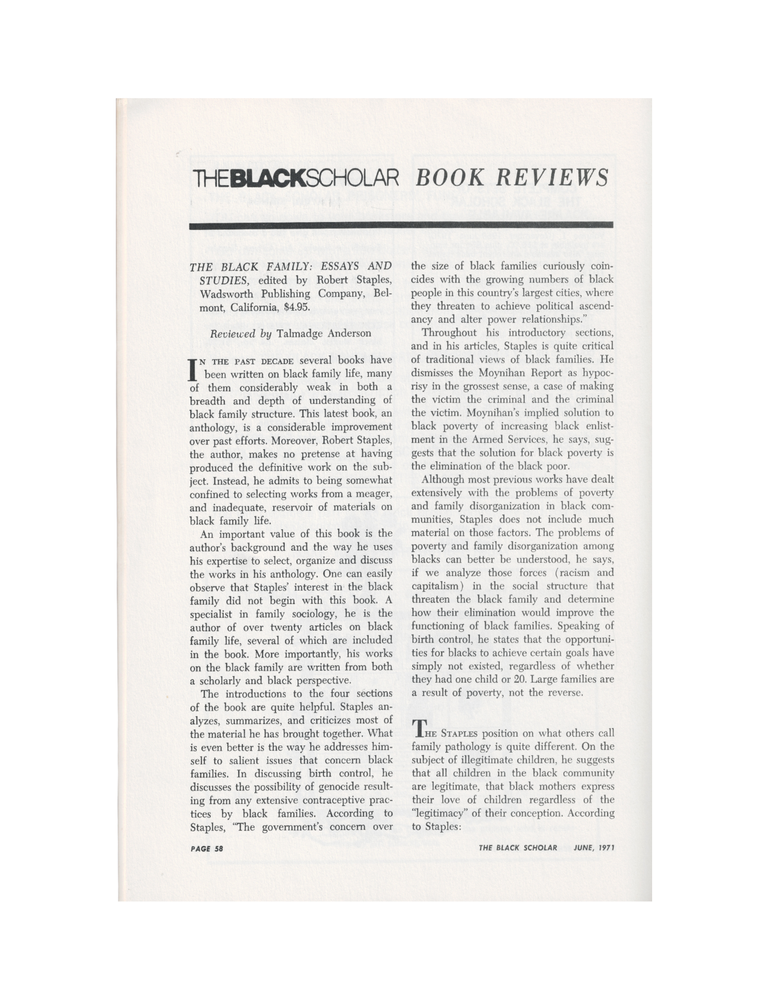 the black scholar volume 2, no. 10, june 1971: the black male