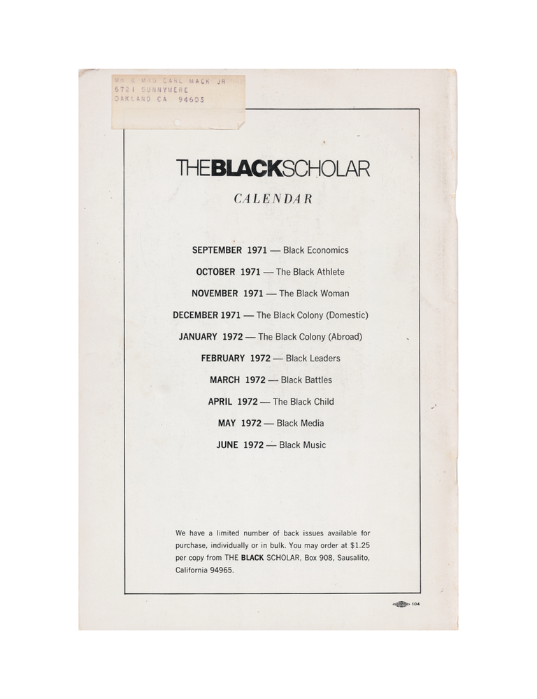 the black scholar volume 2, no. 10, june 1971: the black male