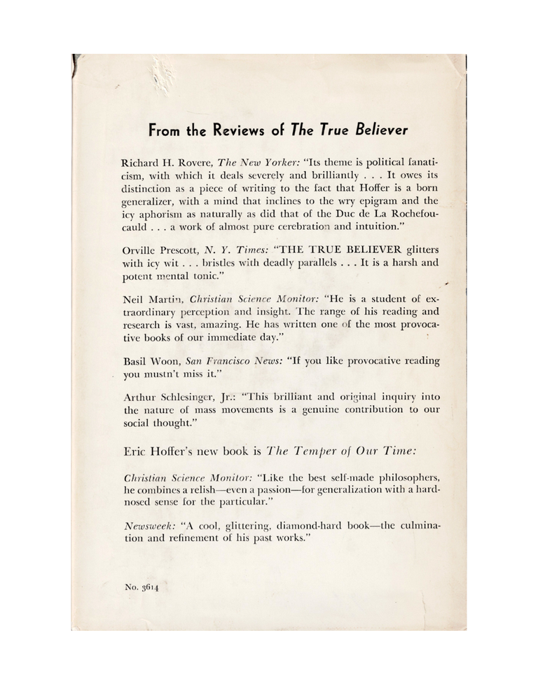 the true believer: thoughts on the nature of mass movements