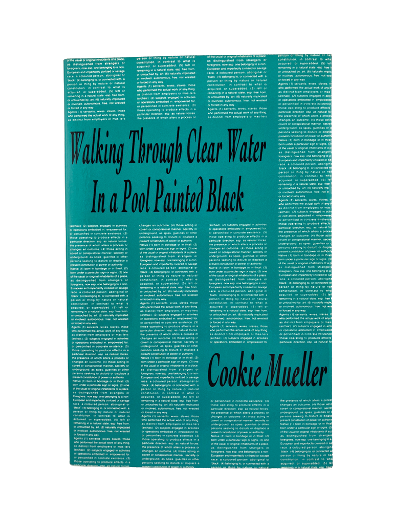 Item #859 walking through clear water in a pool painted black. cookie mueller